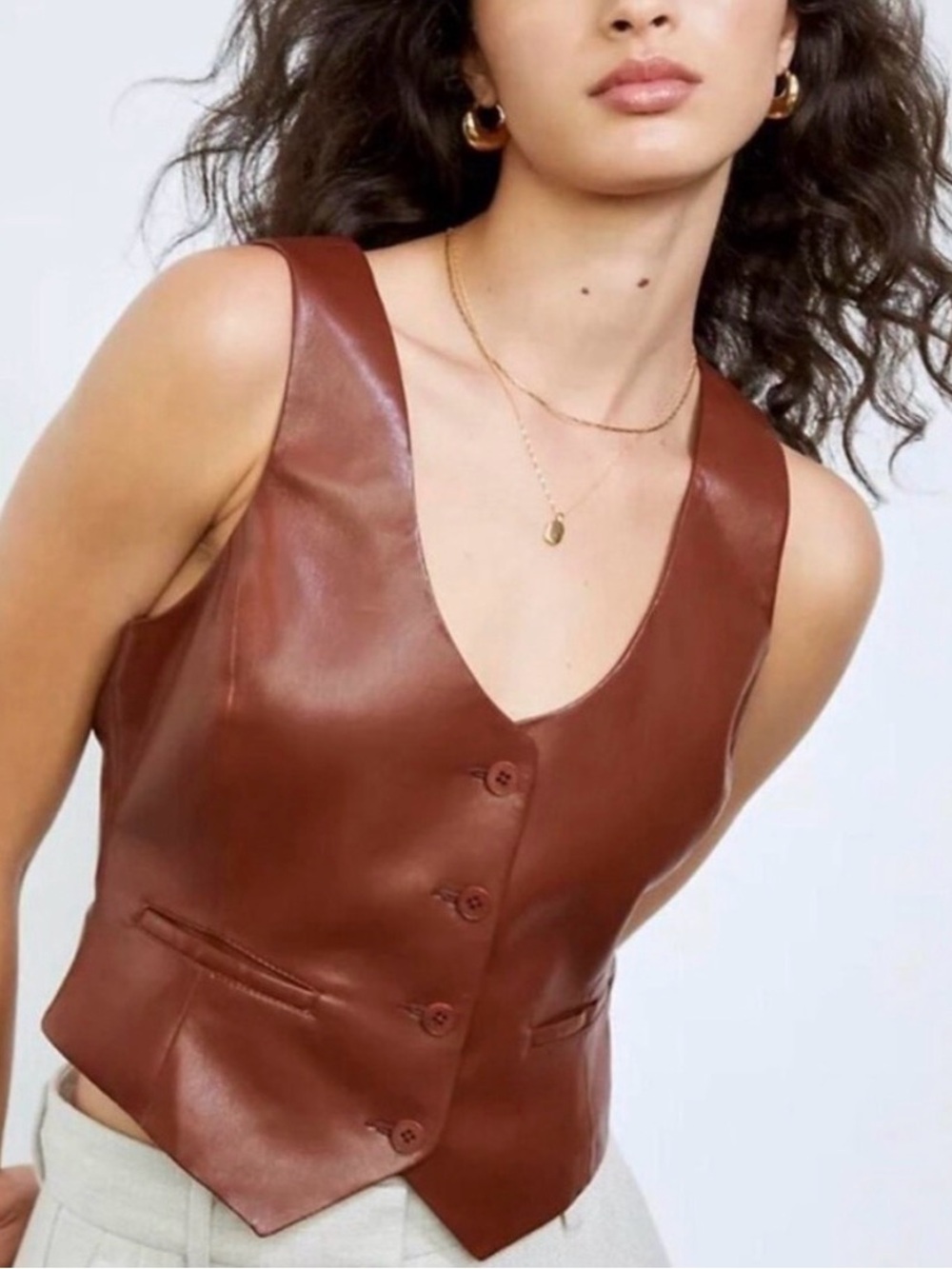 Wilfred Brown Faux Leather Vest - Button Front